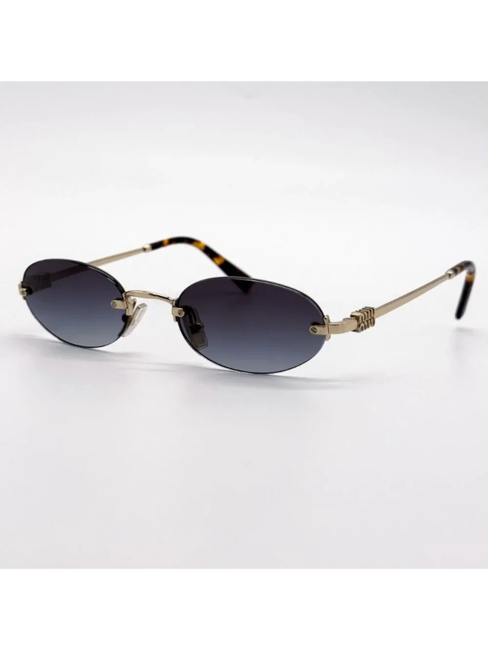 New Miu Miu MU A54S Sunglasses Oval Gray Gold MUA54S ZVN5D1